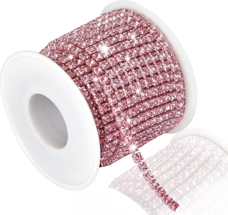 Dropower 4MM Crystal Rhinestone Close Chain Trim 10 Yards Rhinestone Banding Claw Cup Chain for Sewing Crafts, DIY Decoration, Jewelry, Clothing, Shoes Pink - Image 1